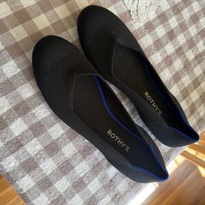 Rothy's Black Ballet Flats with Blue Trim